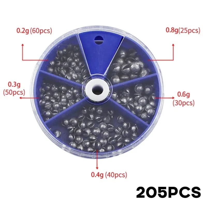 Plombs de pêche 205 pièces avec boîte de rangement pour lancer et pêche en eau profonde