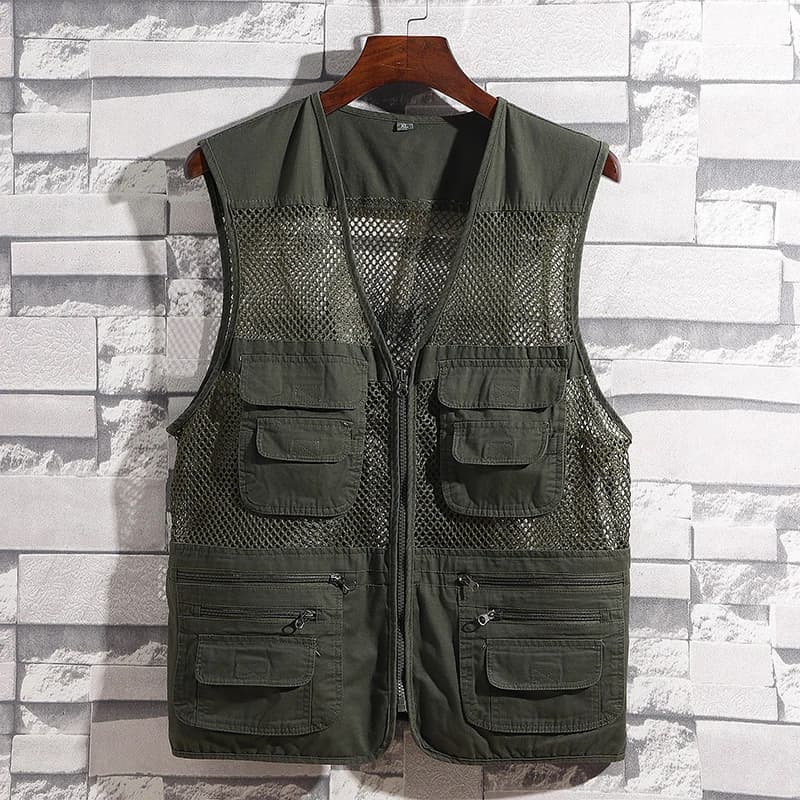 Veste légère mesh homme pour pêche camping travail été sport extérieur fermeture zippée