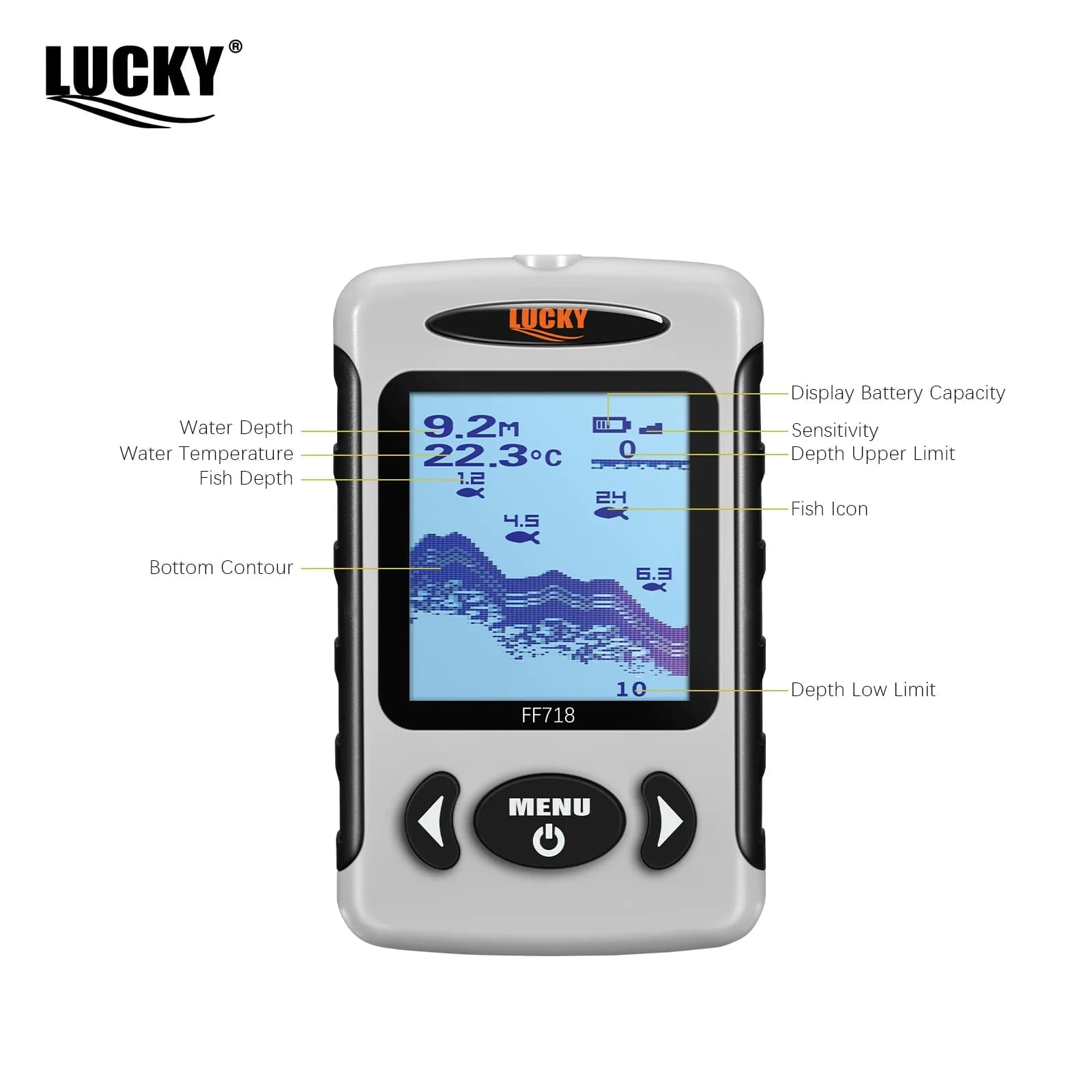 Sondeur de pêche portable LUCKY FF718D 2.2 pouces double fréquence - Détecteur 100M pour pêche sur glace