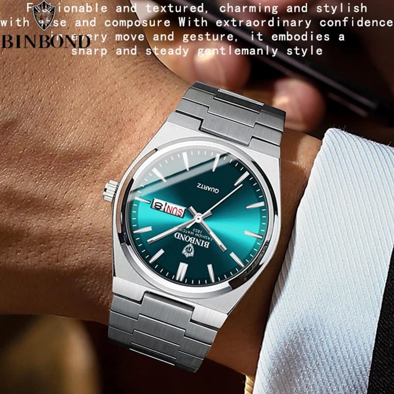 Montre homme d'affaires quartz acier inoxydable étanche calendrier luminescent cadeau élégant