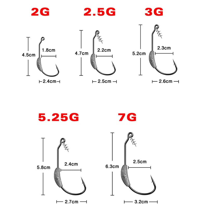 5 hameçons offset PRO BEROS plombés - Pour Texas rig et leurres souples carnassiers