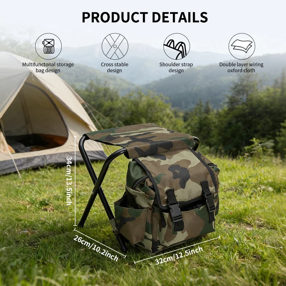 Sac à dos avec chaise intégrée - Siège pliant et sac de pêche multifonction pour camping