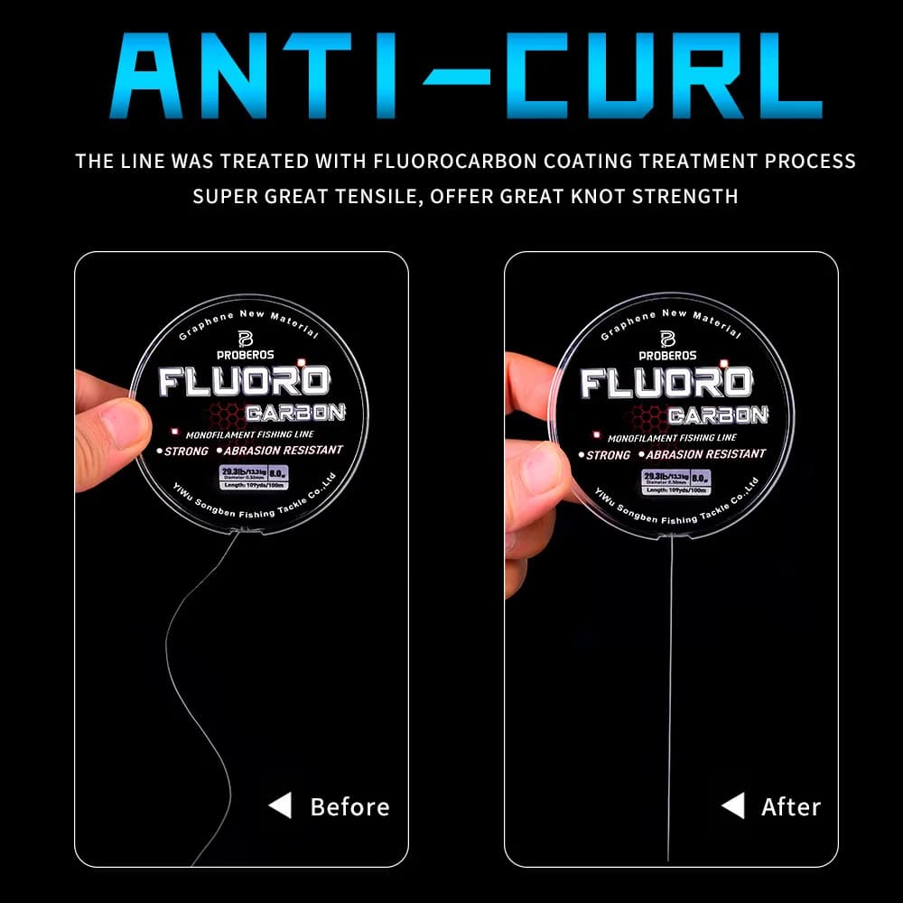 Fil fluorocarbone PROBEROS 100M 2.2LB-29.3LB pour pêche à la carpe et ligne plongeante