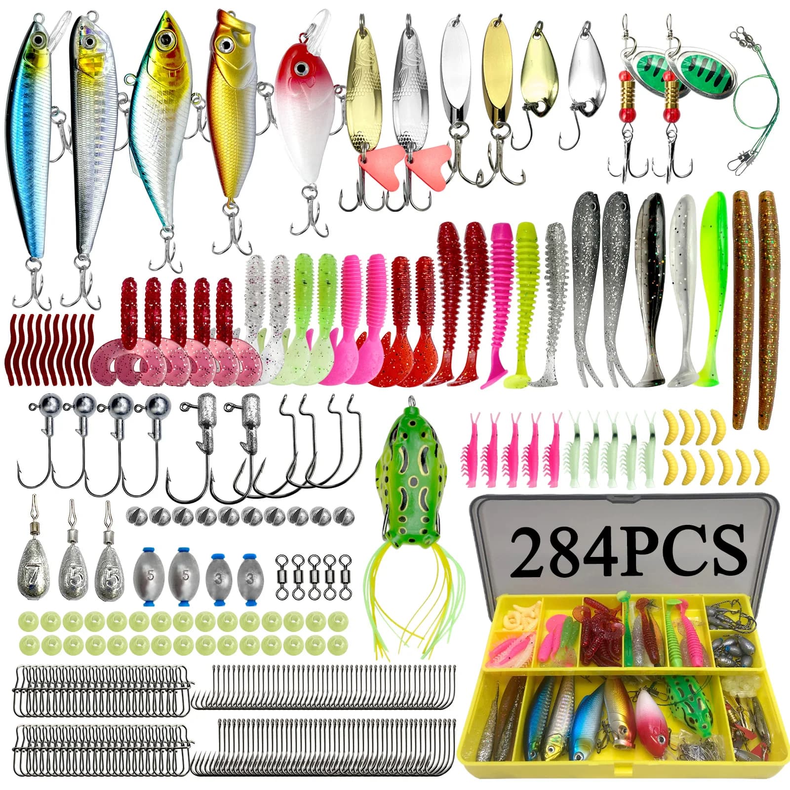 Kit de leurres de pêche 284 pièces pour truite saumon et bar, appâts de surface et