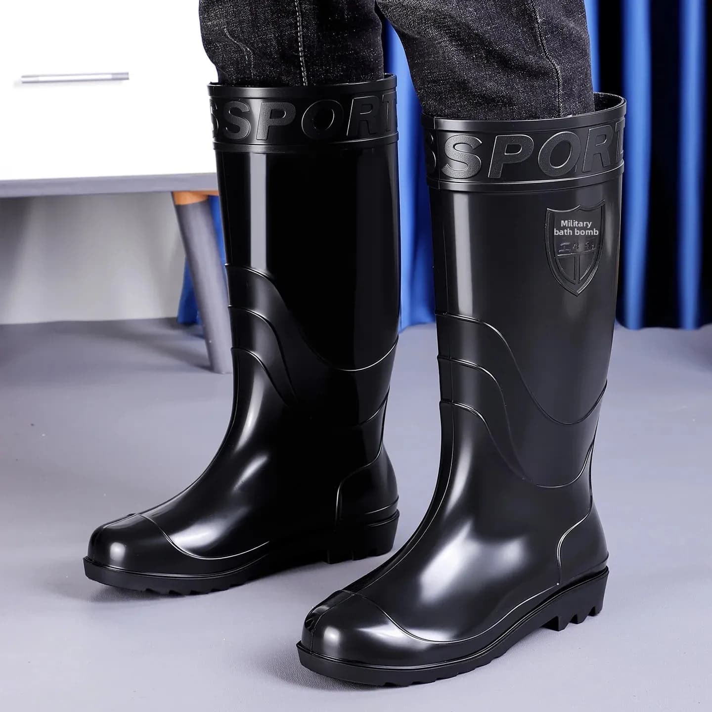Bottes de pluie hautes renforcées pour homme - Chaussures PVC anti-dérapantes pour chantier durable