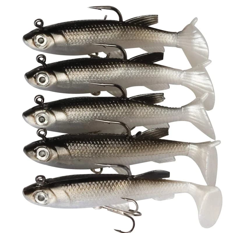Kit 5 leurres souples 8cm pour pêche - Appâts artificiels avec hameçons frais et accrocheurs