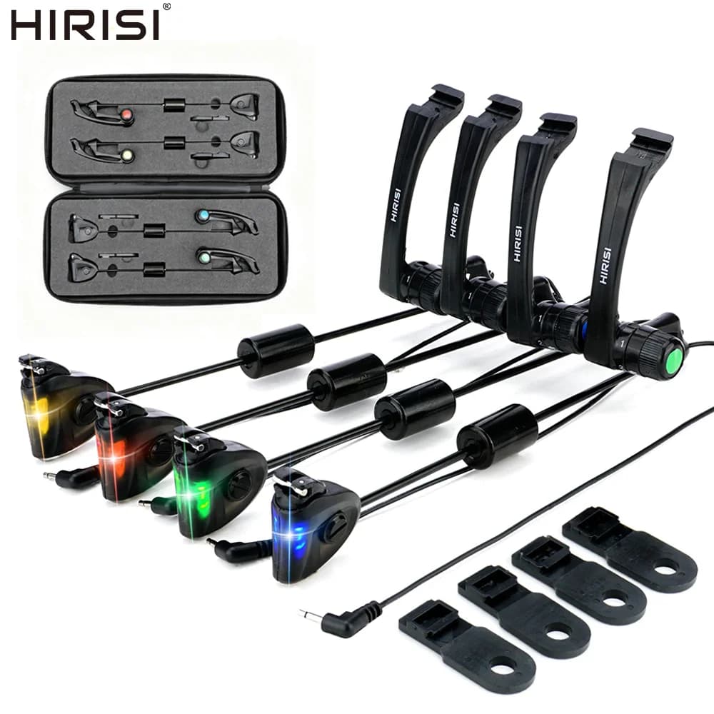 Kit swinger Hirisi B2005 pour pêche carpe avec étui - LED multicolores et sensibilité ajustable