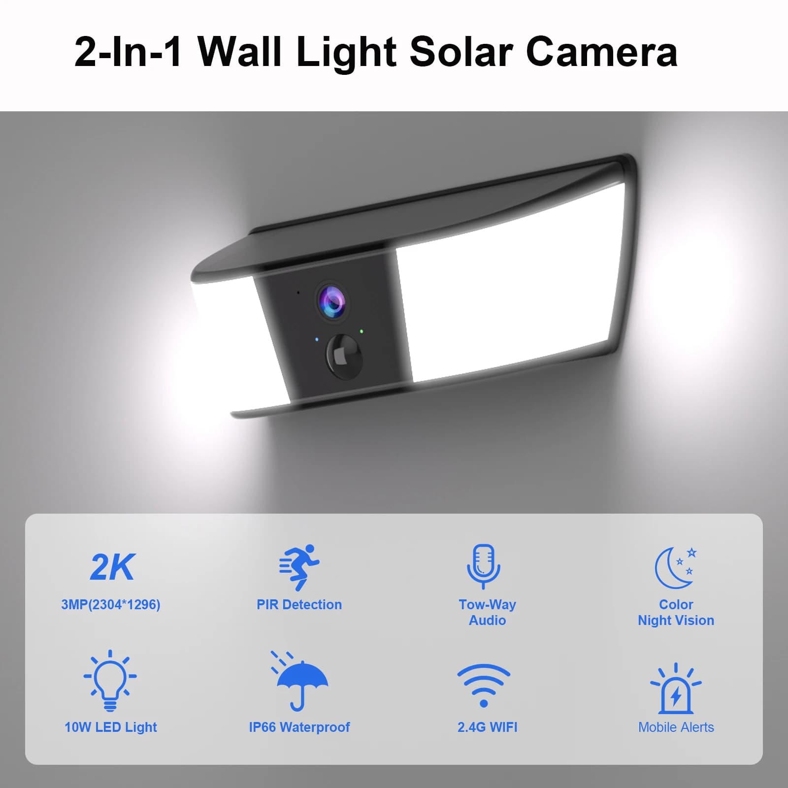 Caméra solaire extérieure 2K avec projecteur détection humaine alarme locale vision nocturne couleur batterie 5200mAh