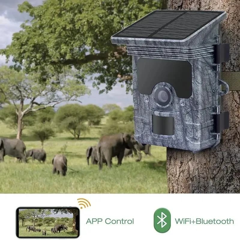 Caméra chasse 4K WiFi solaire étanche IP66 - Phototrappage professionnel avec vision nocturne avancée