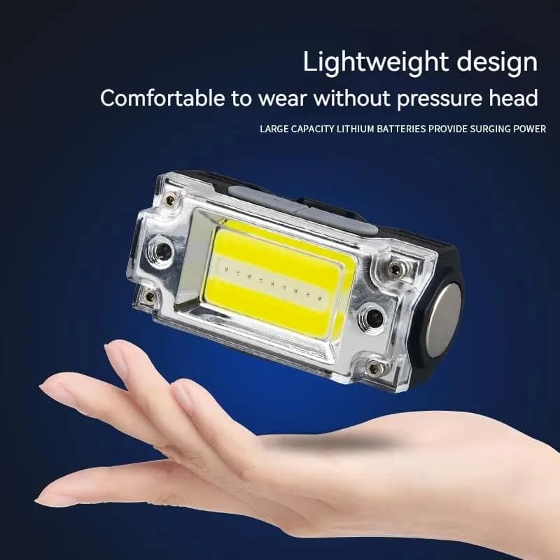 Mini lampe frontale double COB avec clip pour casquette et capteur de mouvement pour pêche discrète