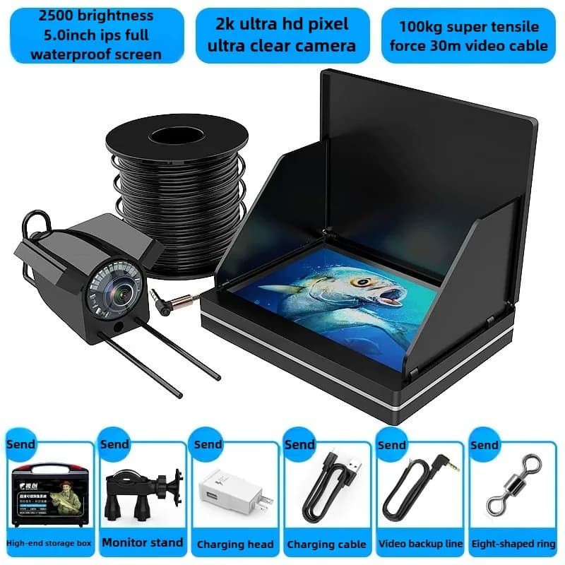 Sondeur de pêche vision nocturne 4.3/5 pouces étanche ultra clair avec caméra sous-marine et boîte