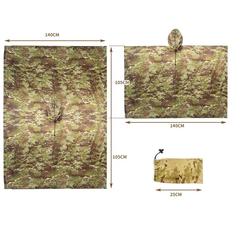 Poncho tactique pêche pluie - Protection imperméable discrète activités pêche
