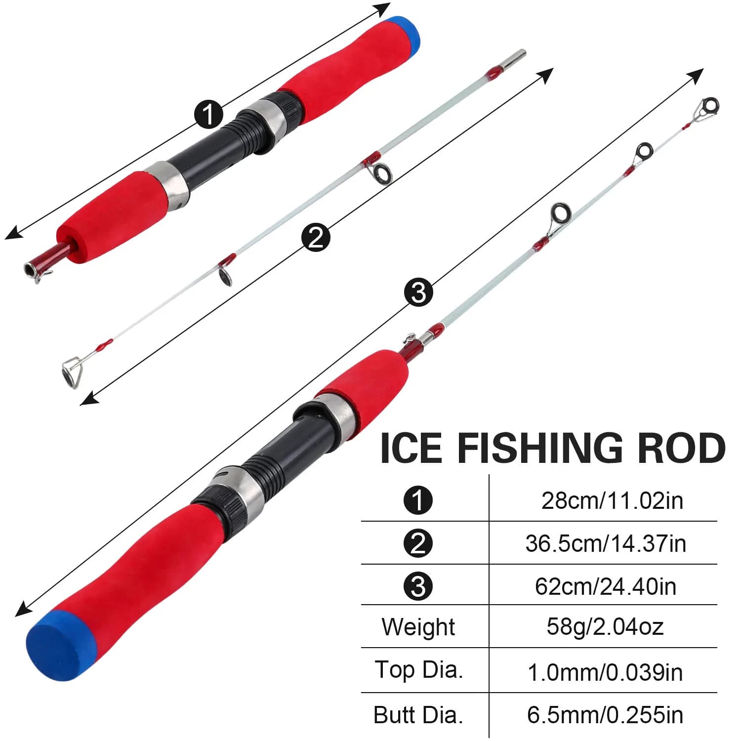 Canne à pêche sur glace Sougayilang 63cm 2 sections ultra légère et portable pour équipement pêche blanche hiver