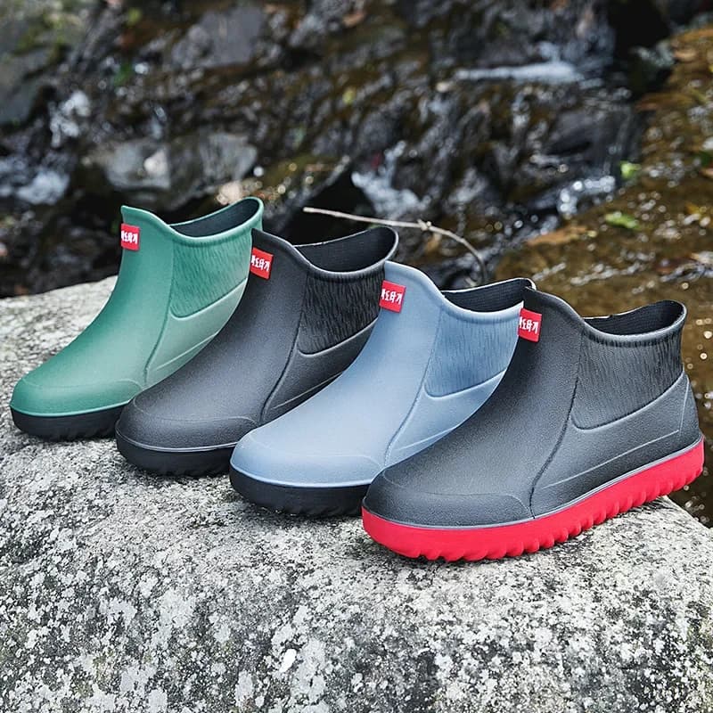 Bottes de pêche imperméables cheville homme - Chaussures PVC respirantes confortables pour pêche extérieure