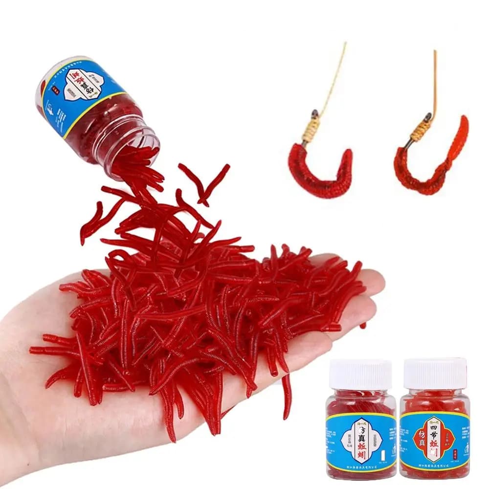 100 vers rouges réalistes senteur poisson pour bar et brème, appâts souples pêche
