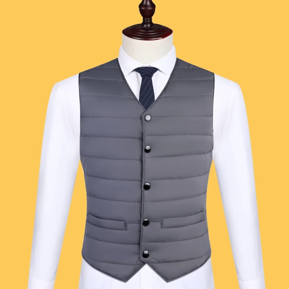 Veste homme sans manches en duvet coton épais pour l'automne hiver, col V boutonnée chaude et polyvalente