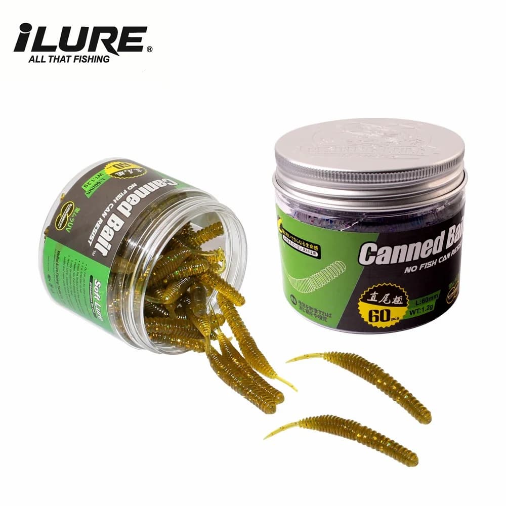 Lot 60 leurres mini soft worm 6cm 1.2g pour pêche black bass et carnassiers - shrimp jerkbait soft bait pesca