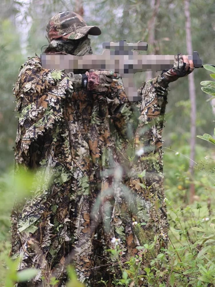 Cape ghillie camouflage bionique 3D - Tenue respirante pêche et observation oiseaux jungle