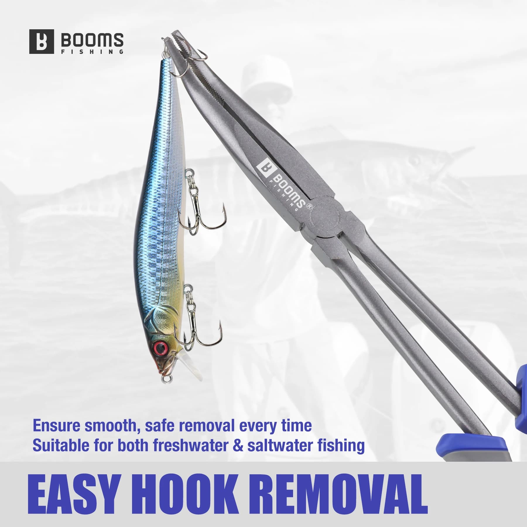 Pince pêche Booms XW11 28cm nez long - extracteur hameçon anti-perte lanière acier carbone eau salée