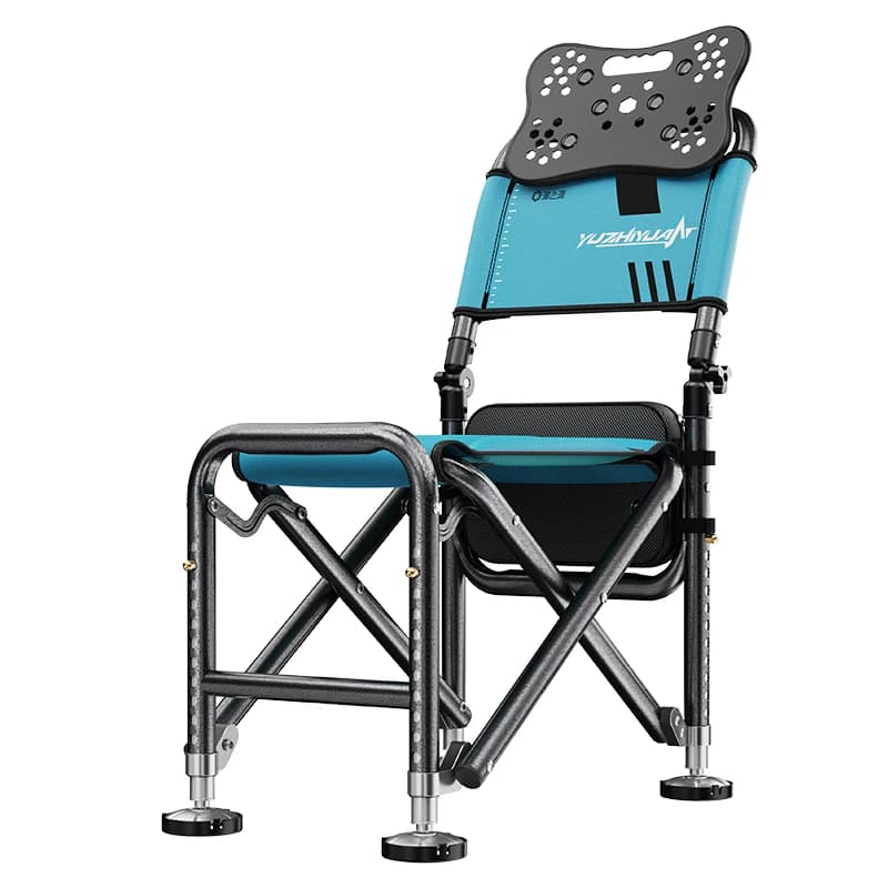 Chaise de pêche fonctionnelle pliante à dossier réglable avec accoudoirs et large assise
