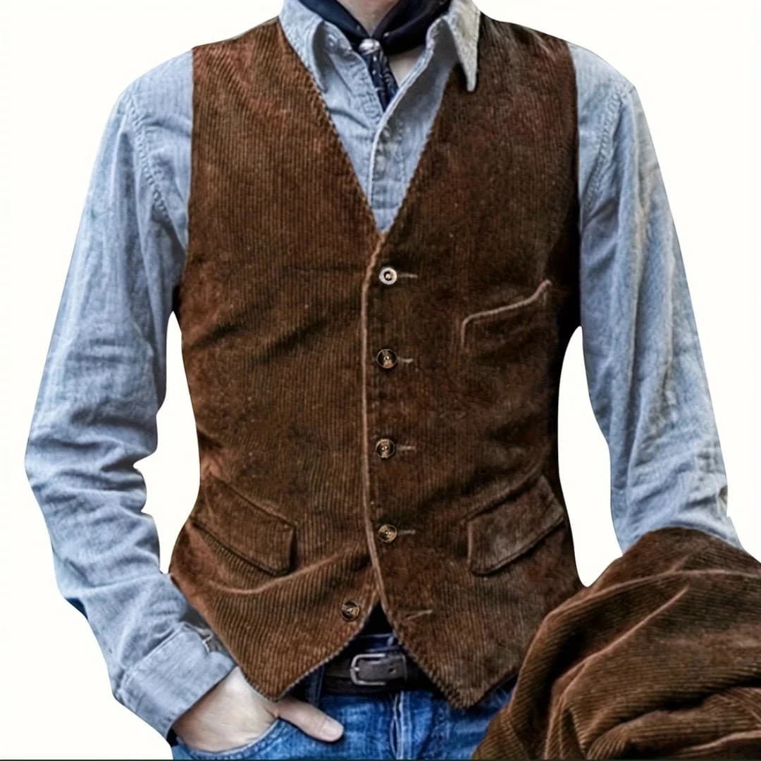 Gilet de pêche en velours côtelé élégant - Veste sans manches V-neck pour printemps et automne