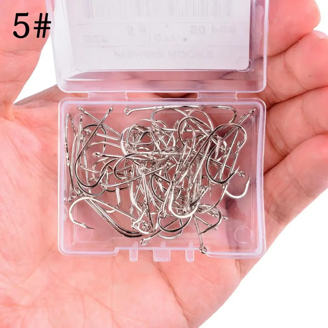 Hameçons longues tiges 50 pièces boîte acier carbone affûtés pour pêche carpe appâts naturels