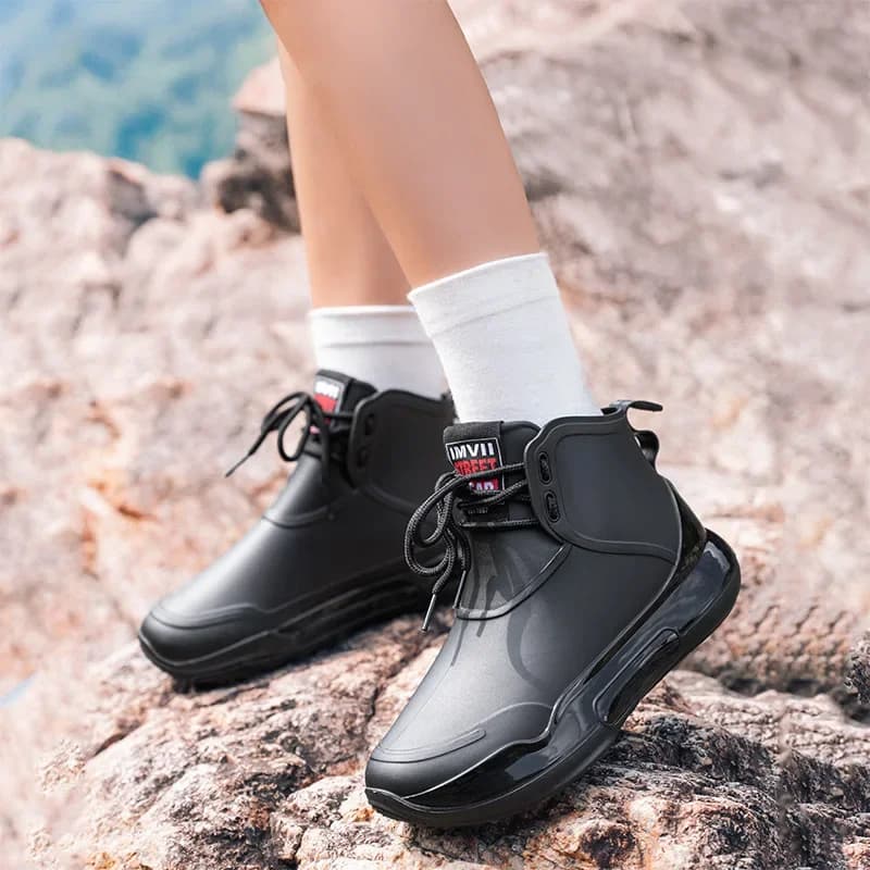 Bottes de pluie couple mode casual lacets étudiants polyvalentes loisirs travail - Chaussures eau pêche femme