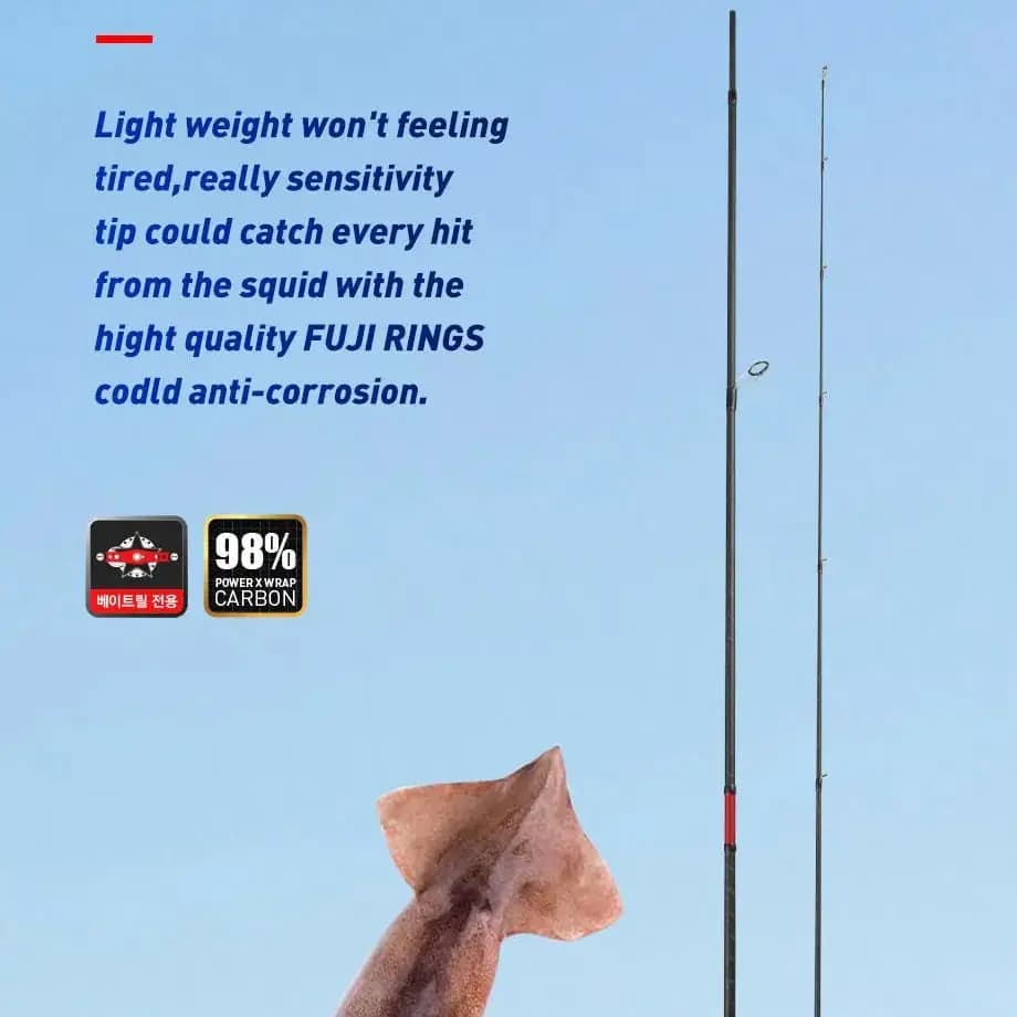 Canne encornet Egi Rod 2.58m spinning 862M 862ML carbone 40T anneaux Fuji pêche au calmar leurre
