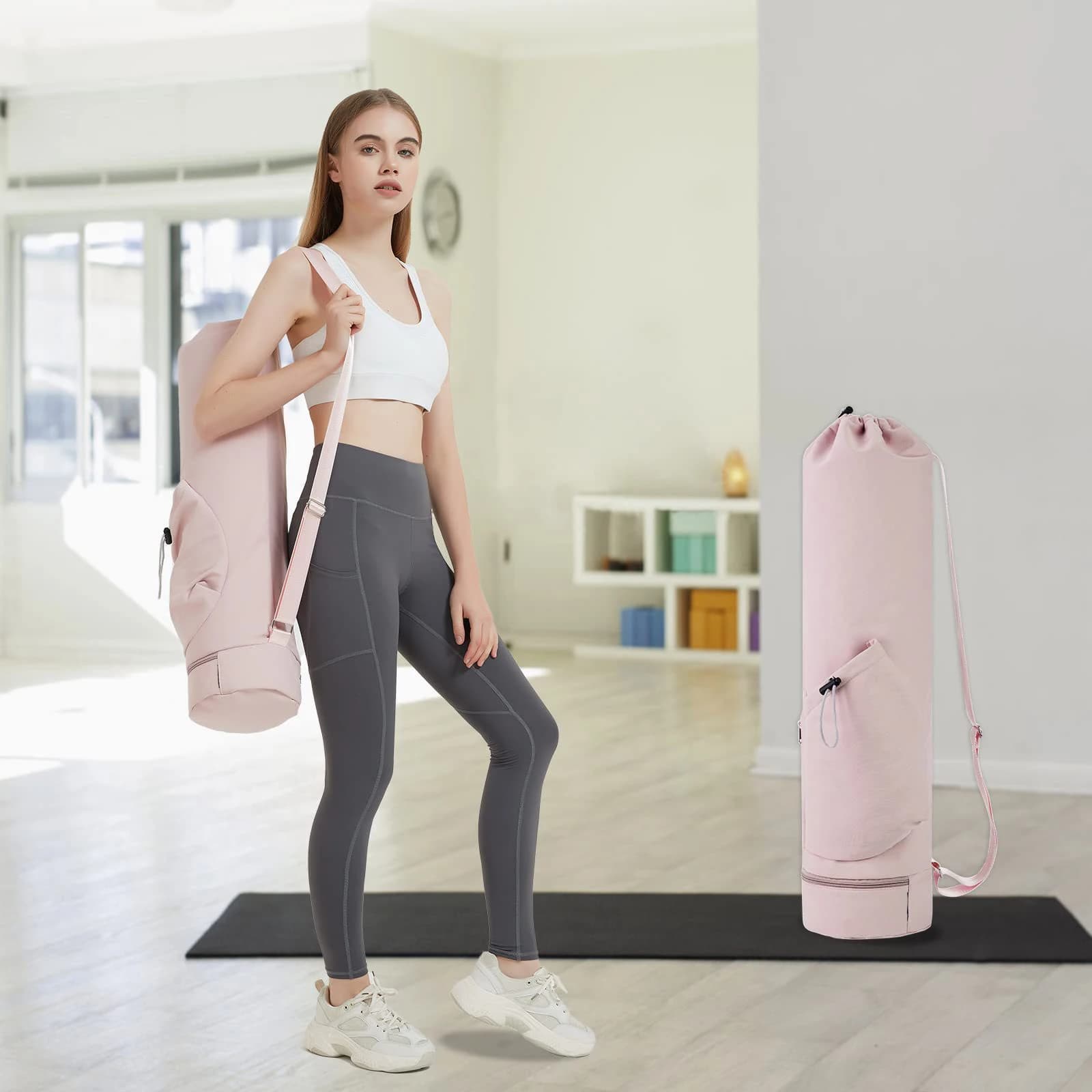 Sac tapis de yoga avec poche bouteille et fond étanche humide multifonction sport strap épaule rangement