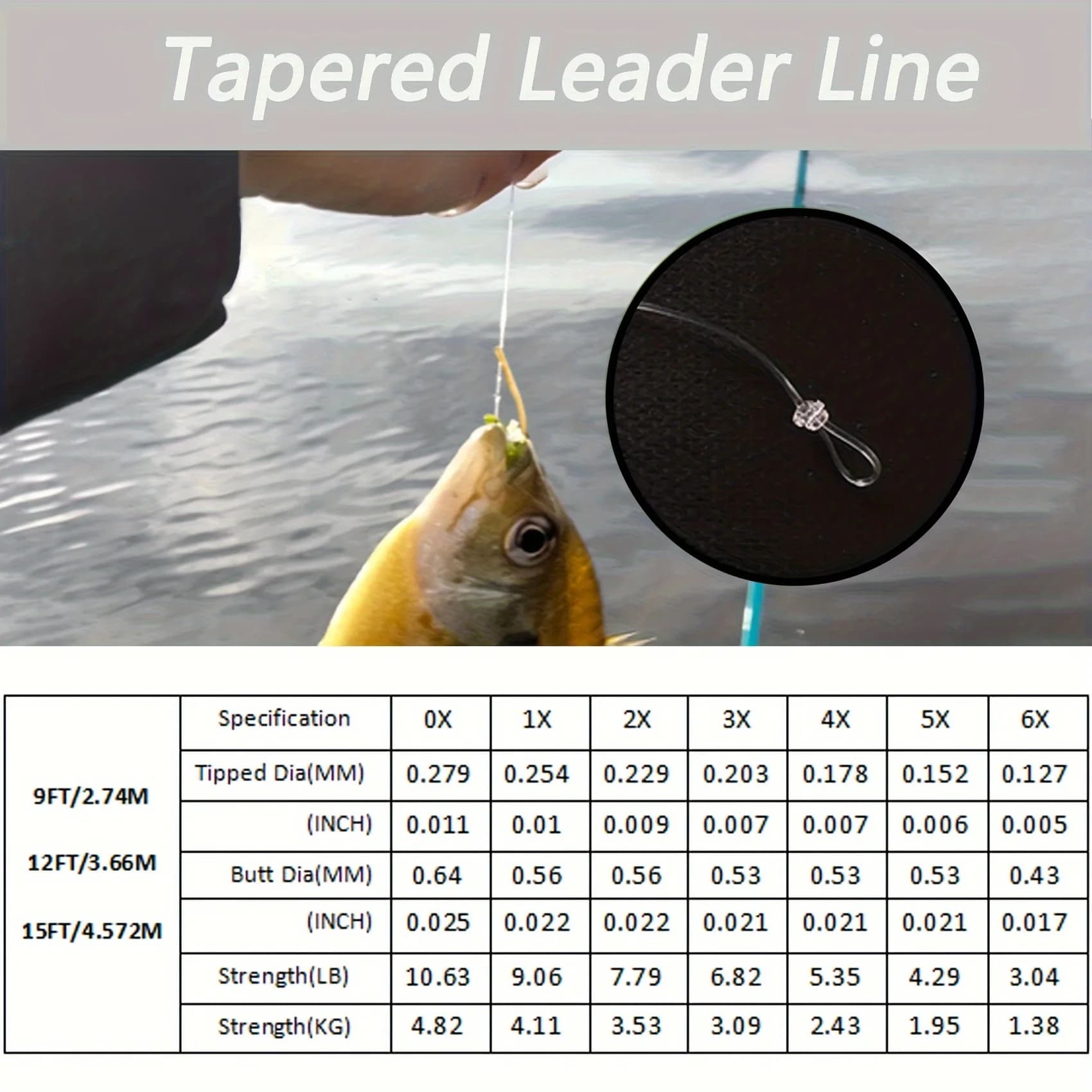 Bas de ligne mouche Aventik 9ft 12ft 15ft pré-noué nylon 6 pièces transparent fuselé
