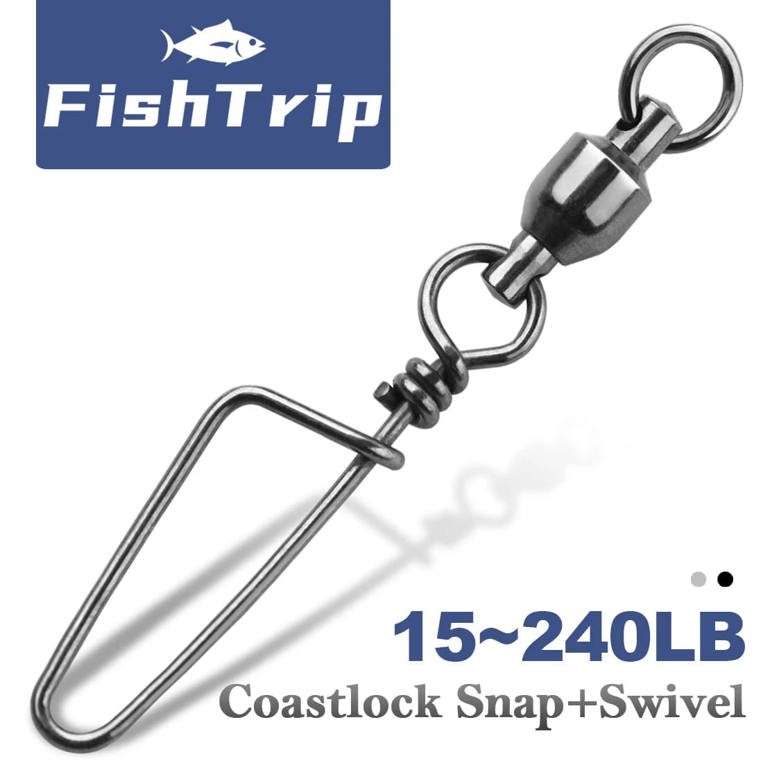 FishTrip mousquetons à roulement à billes pêche résistants à la corrosion avec revêtement nickel noir