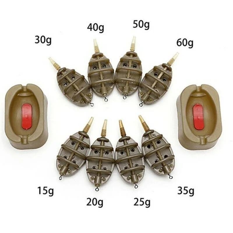 Moule à méthode feeder 5 pièces - Set pour amorçage carpe avec plomb et lance-appât intégré