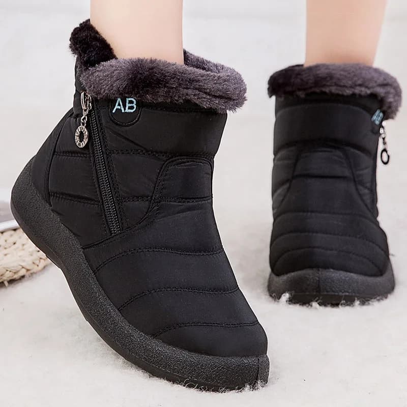 Bottines femme fourrure hiver talons bas - Chaussures neige étanches botas mujer chaussures hiver