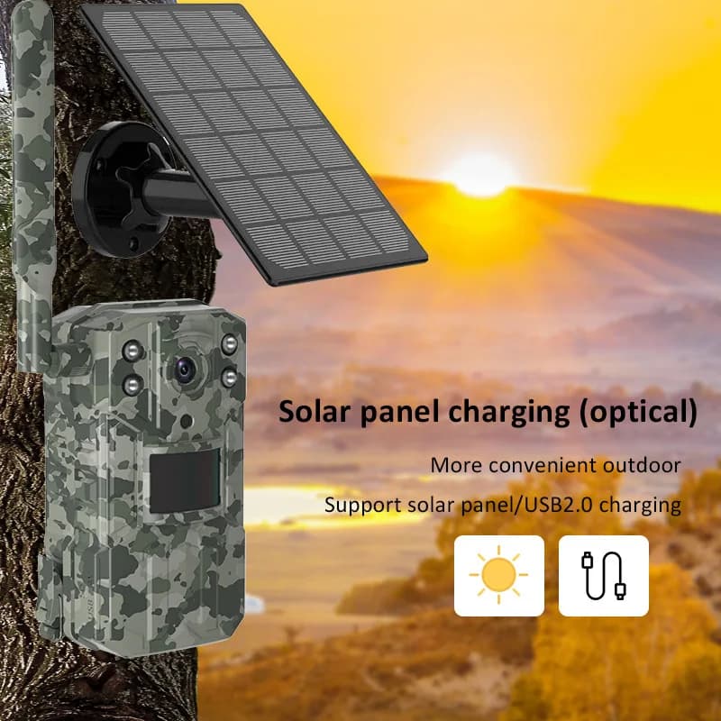 Caméra solaire 14MP 4G SIM étanche IP66 détection PIR 20m pour surveillance faune pêche