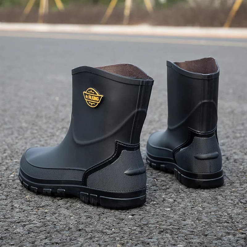 Chaussures aquatiques mi-mollet homme couleur unie lacets pluie antidérapantes pêche extérieur imperméables