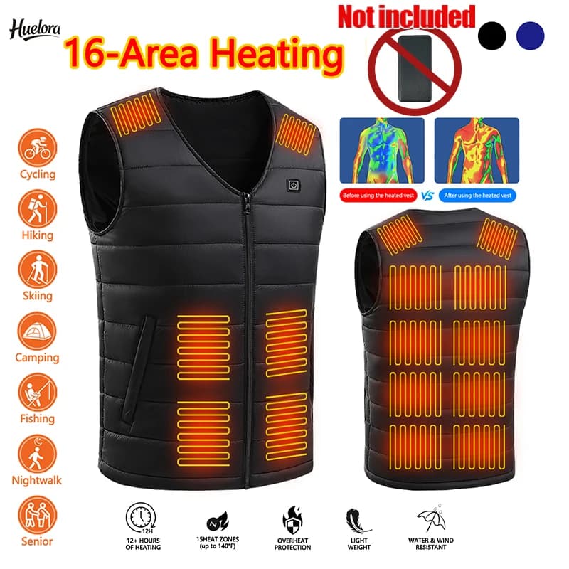 Gilet chauffant homme et femme 16 zones chauffantes hiver veste chauffage constant sans batterie
