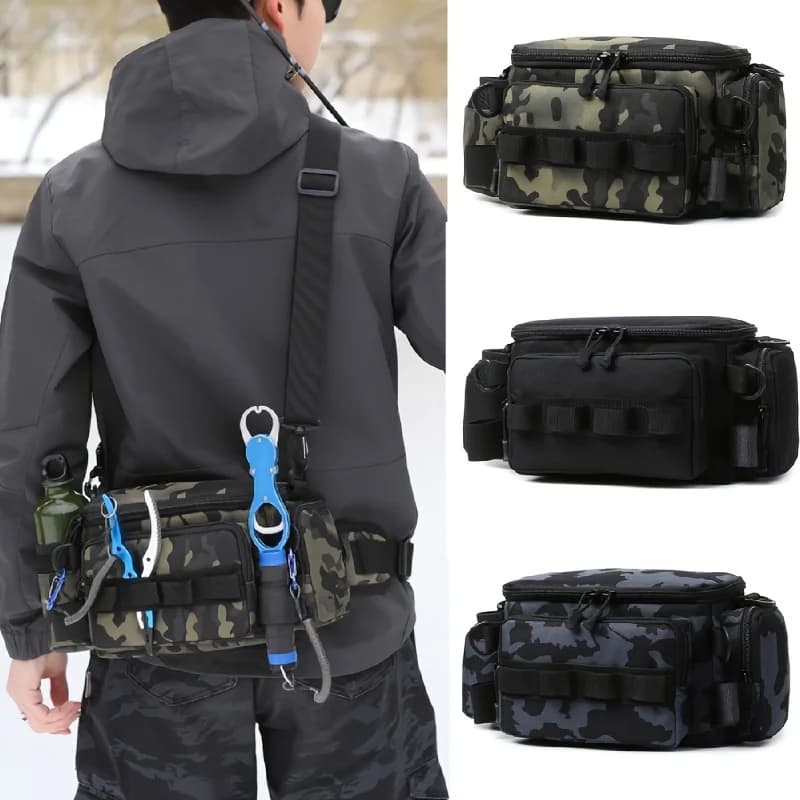 Sac banane pêche multifonction avec compartiments - Stockage leurres et accessoires de pêche