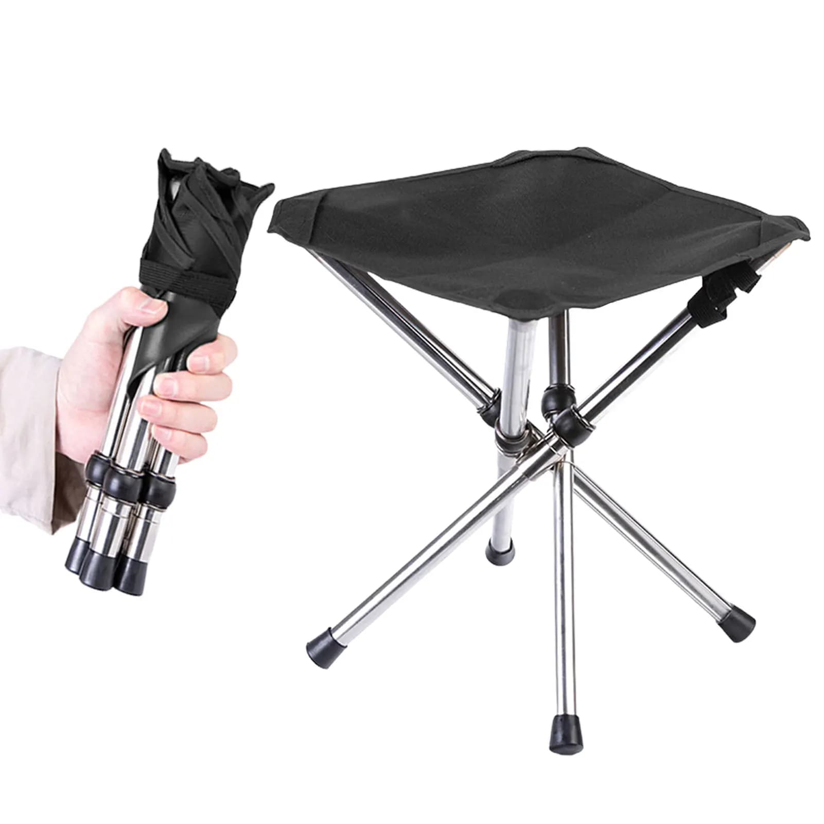 Tabouret tripode pliant camping portable - Siège pêche plage petit format pour équipement compact