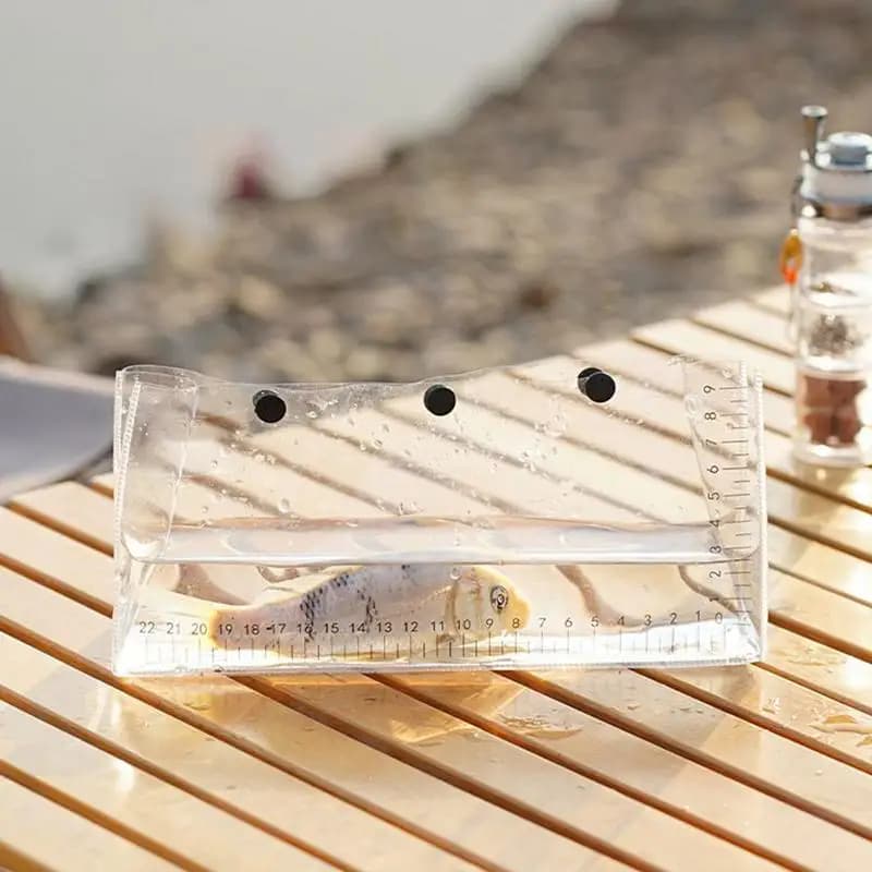 Nouveau sac à poissons PVC transparent design pratique avec échelle UV et fermeture snap