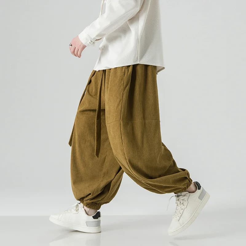 Pantalon oversize velours côtelé large pour pêche confortable homme femme élastique