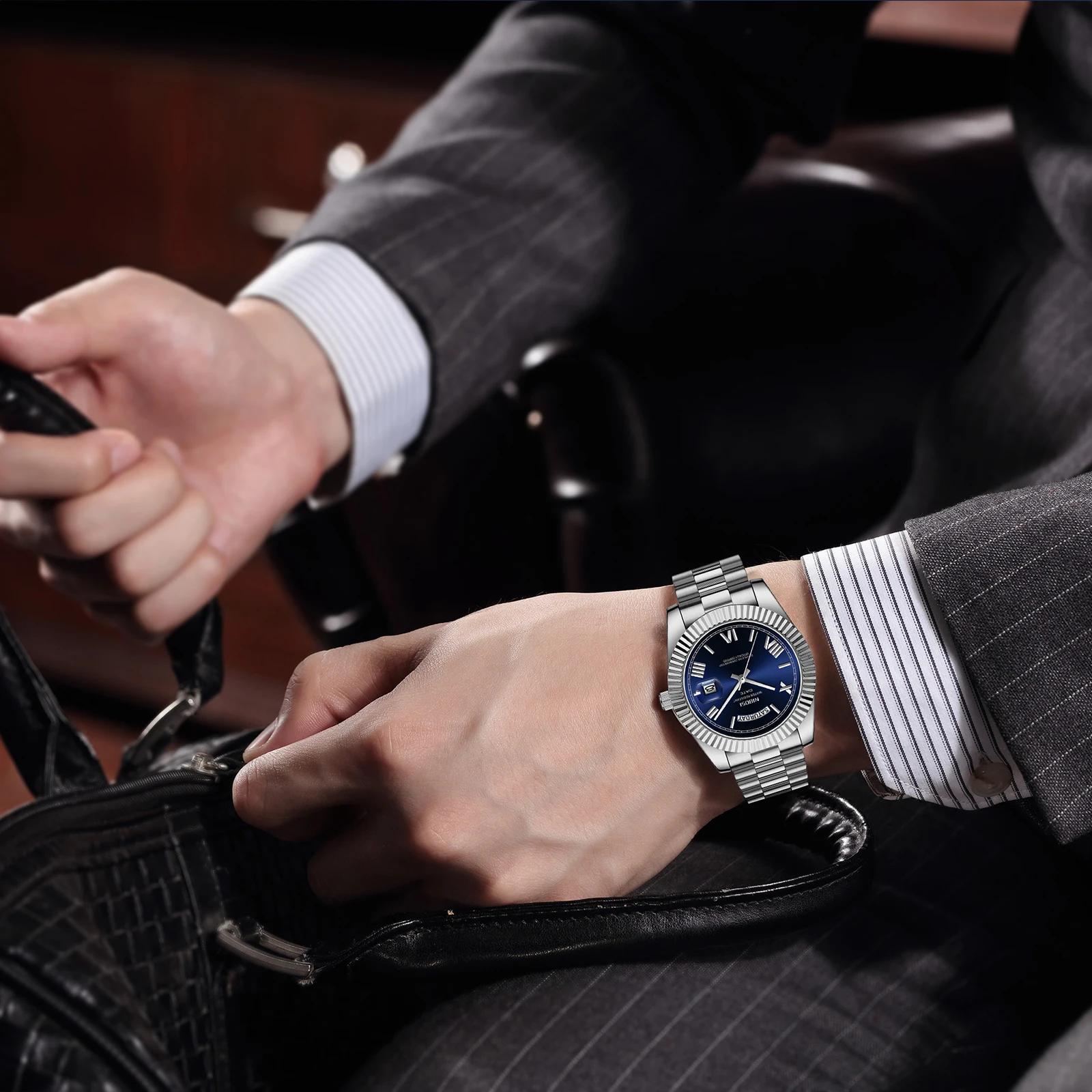 Montre homme NIBOSI luxe quartz Miyota - Étanche élégante pour pêcheurs stylés journée date