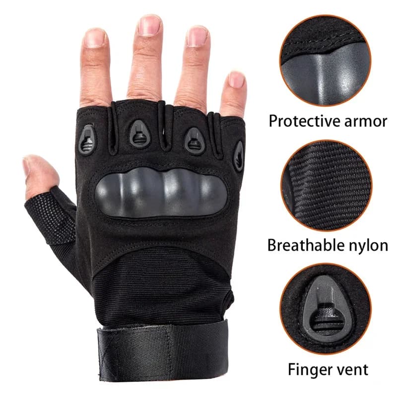 Gants tactiques mi-doigts protège-nuques pêche chasse - militaire airsoft paintball protection main