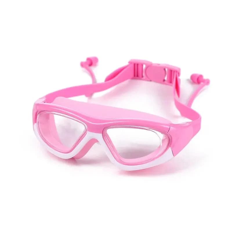 Lunettes de natation enfant grand cadre anti-buée HD - Étanches avec bouchons d'oreilles intégrés