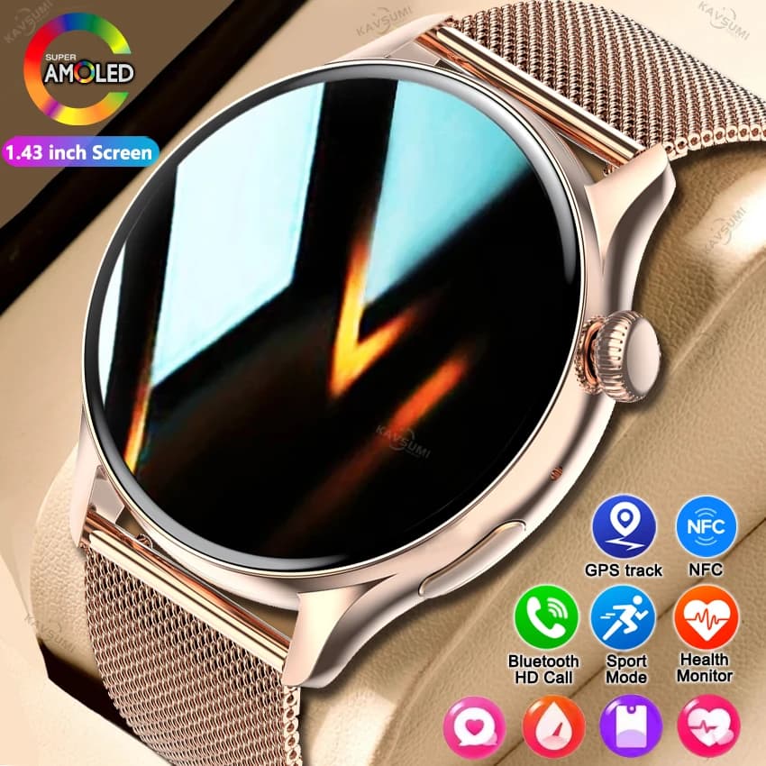 Montre connectée femme 2026 écran AMOLED GPS suivi sport monitoring cardiaque étanche cadeau féminin