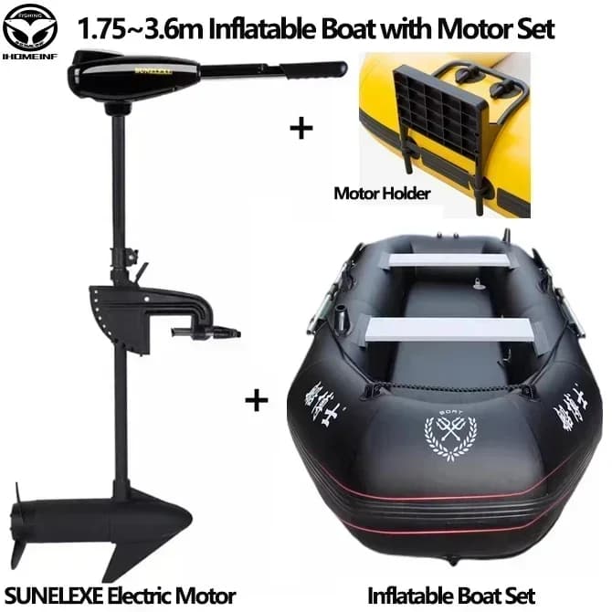 Bateau gonflable multi-tailles avec moteur électrique - Kayak pêche dérive rivière et lacs à fond rigide