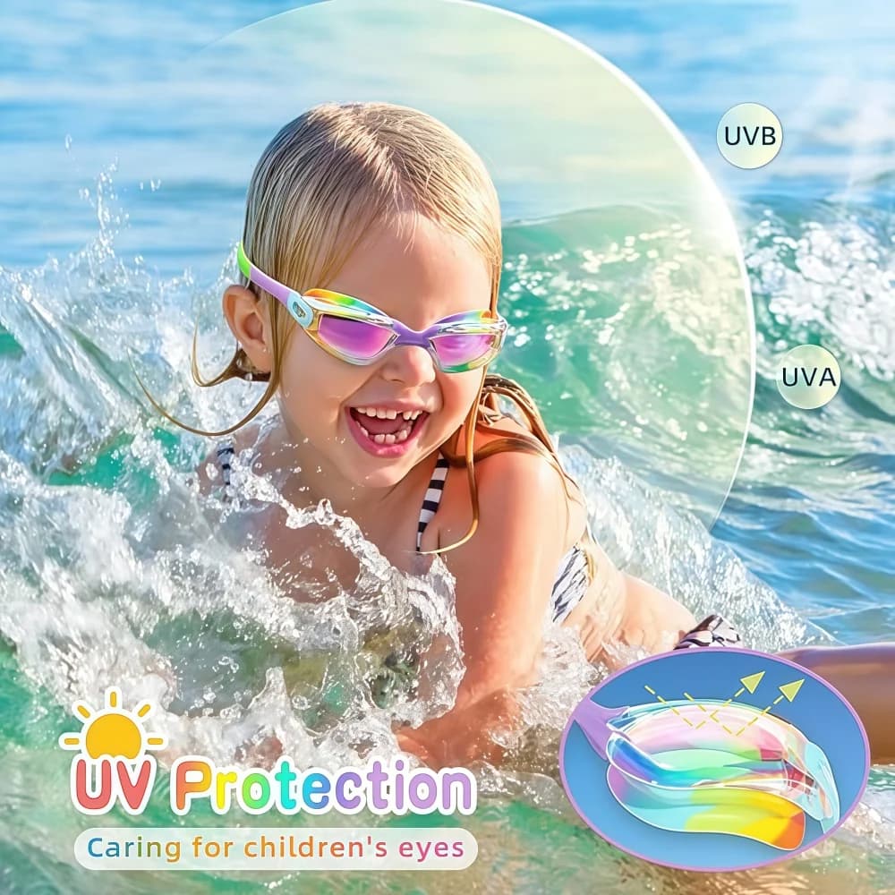 Lunettes de natation enfants roses anti-buée protection UV étanches 3-15 ans