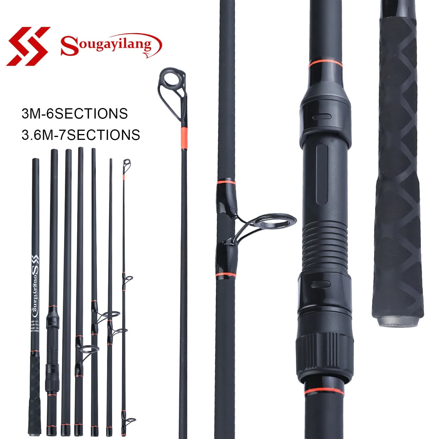 Canne à carpe Sougayilang portable 3.0-3.6m 6/7 brins fibre carbone pour pêche voyage feeder