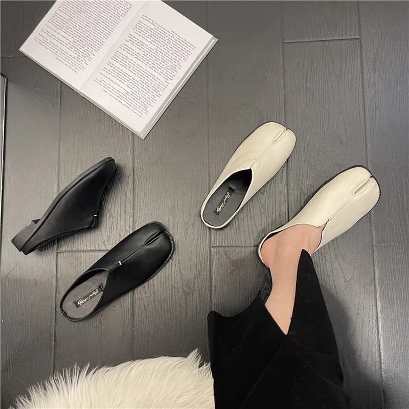 Chaussures tabi ninja cuir femme confortables mules plates orteils divisés pêche casual été