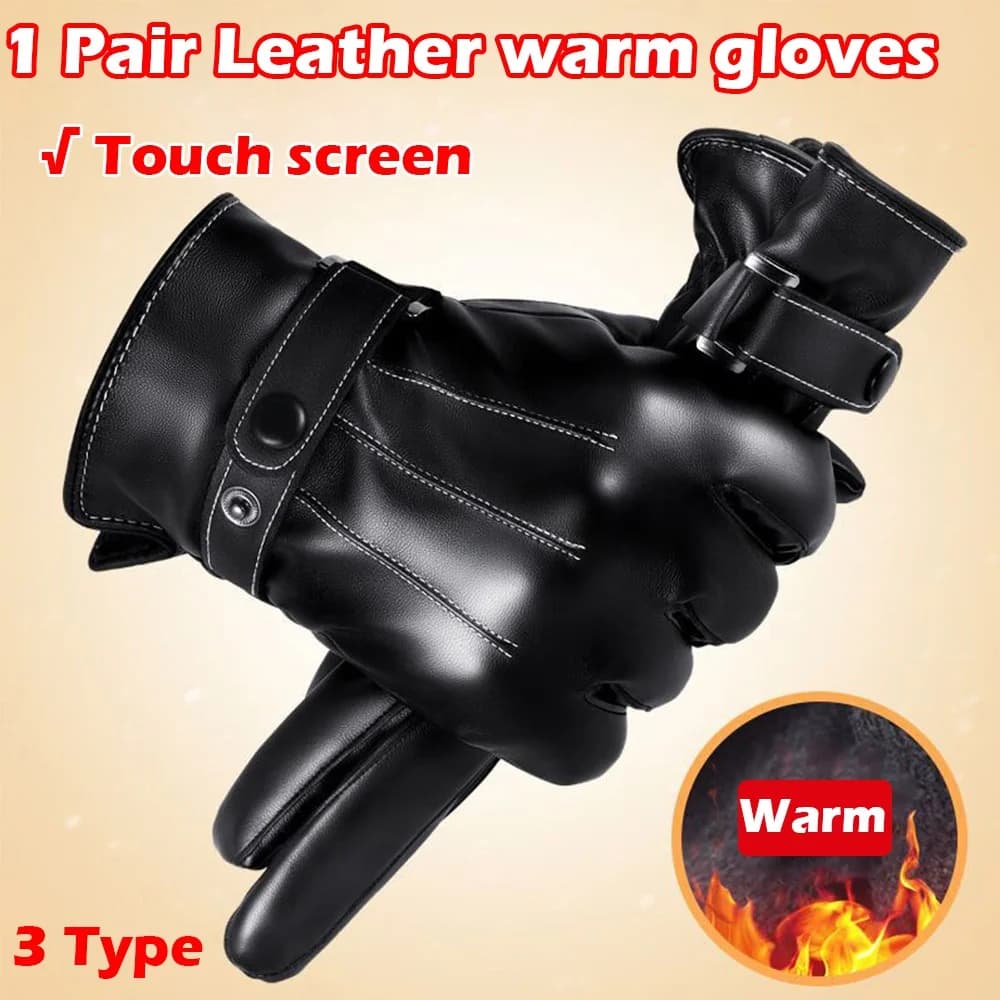 Gants de pêche hiver doigts entiers noir cuir PU qualité premium écran tactile homme