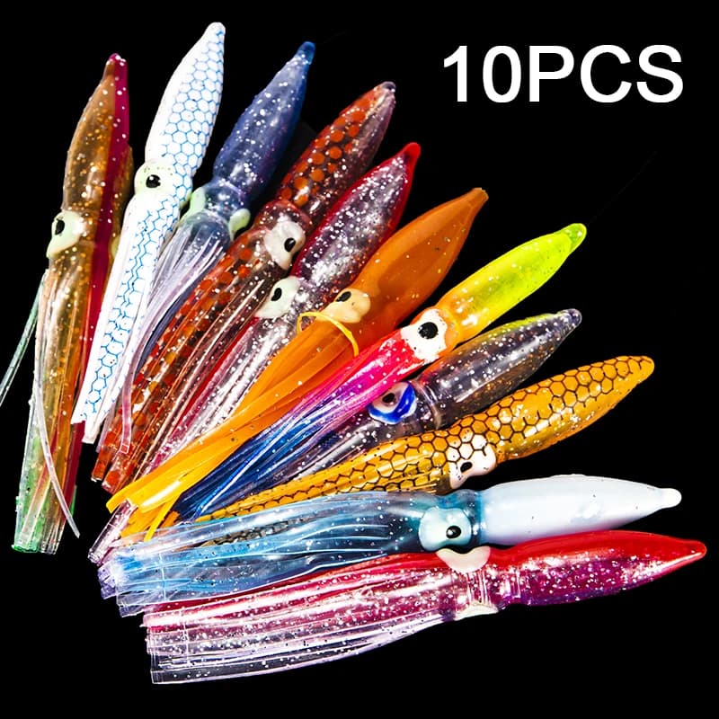 10 leurres souples pieuvre 8cm pour la pêche au thon et voilier, appâts artificiels en lot de 10